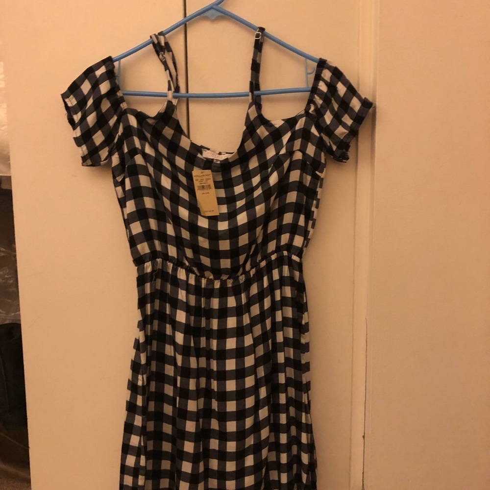 Don’t Ask Why cold shoulder checkered dress
